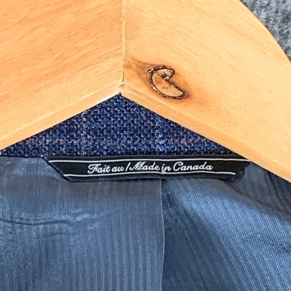 Jack Victor Blazer Jacket Men 54R E Thomas Linen Silk Kingwood Windowpane Blue